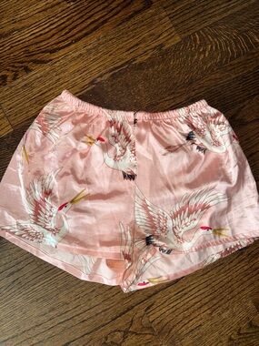 Pink Crane Satin Sleep Shorts